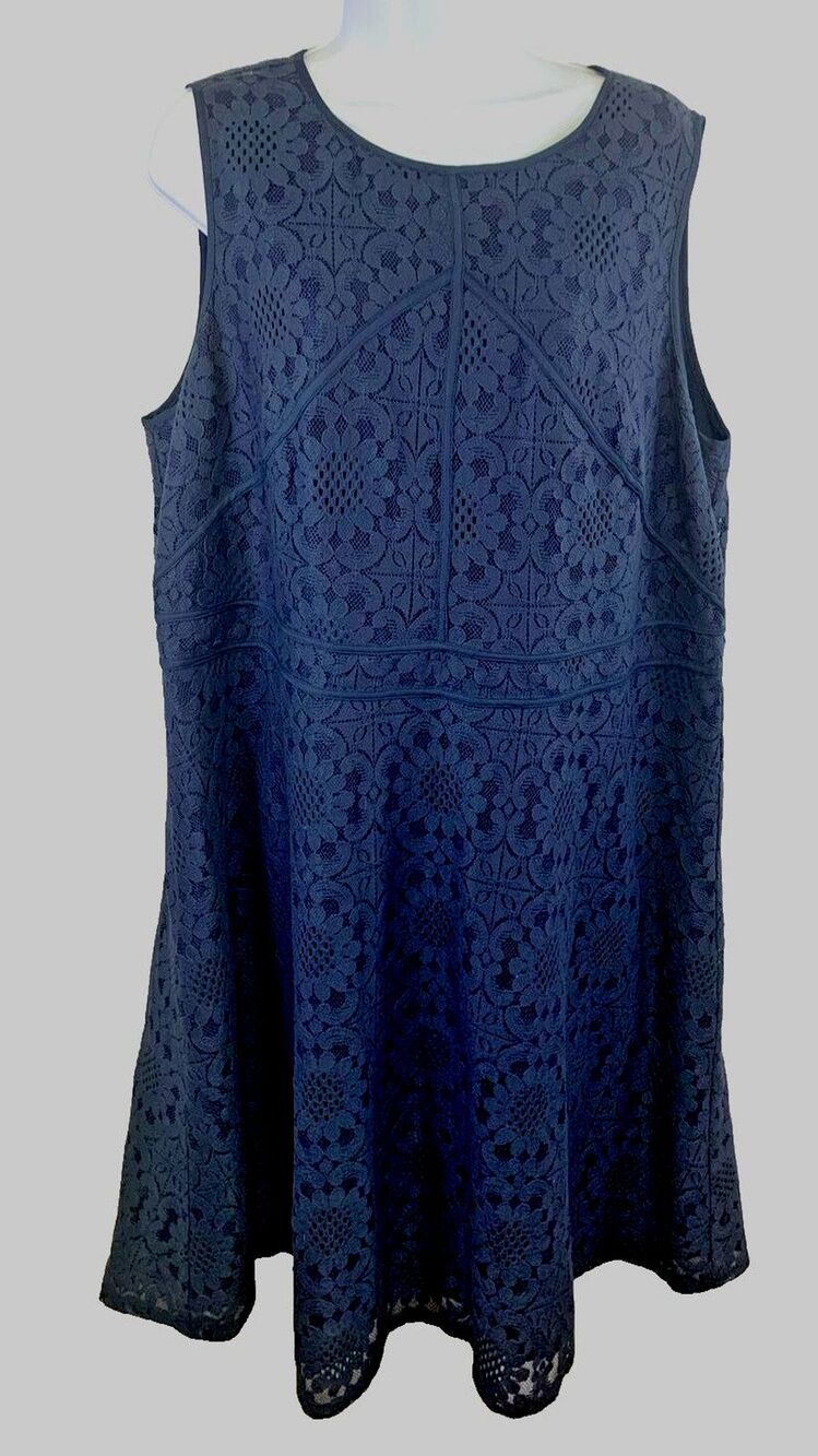Brixon Blue Party Dress Size 20W Ivy Floral Lace Eyelet Lined Back Zip Boho Chic